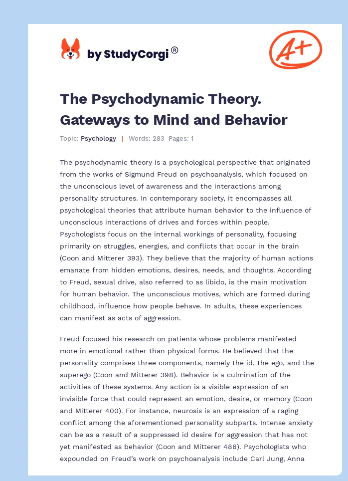 The Psychodynamic Theory. Gateways to Mind and Behavior. Page 1