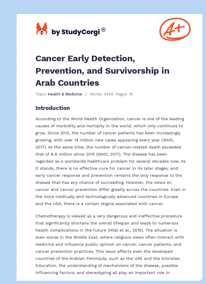 Cancer Early Detection, Prevention, and Survivorship in Arab Countries. Page 1