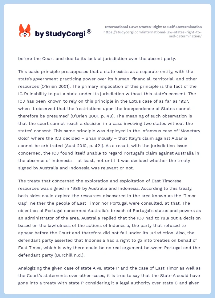 International Law: States' Right to Self-Determination. Page 2