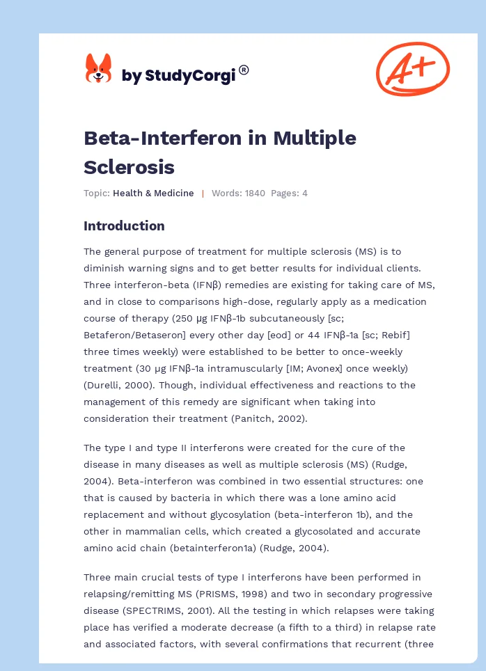 Beta-Interferon in Multiple Sclerosis. Page 1
