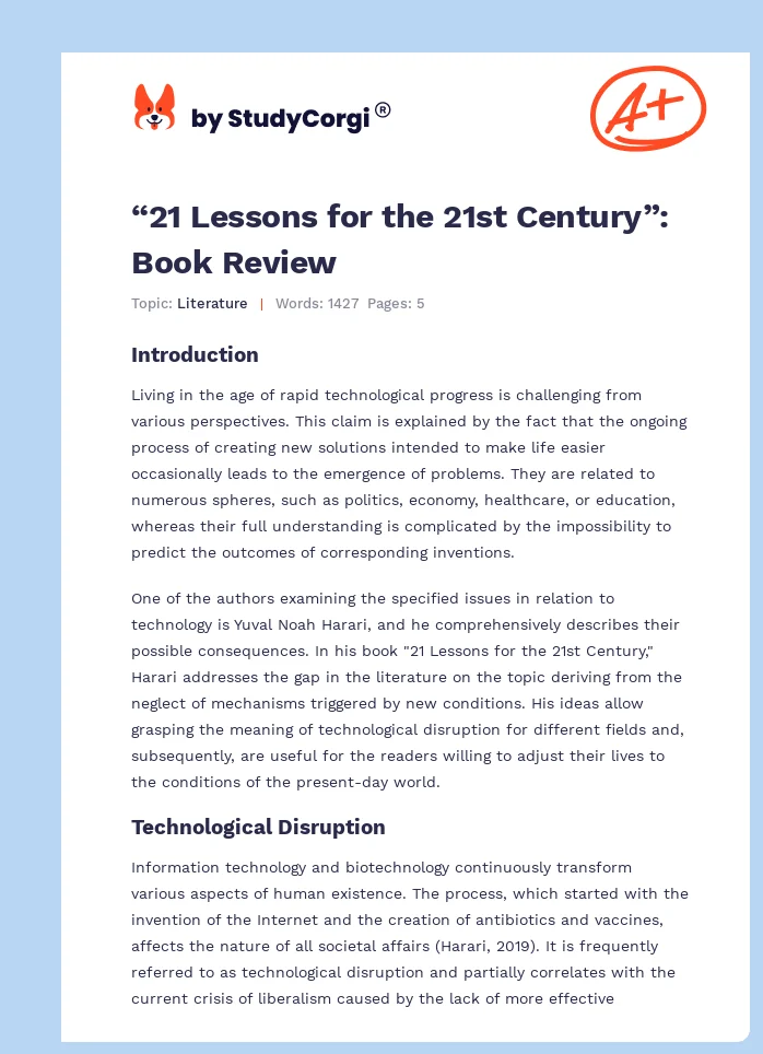 “21 Lessons for the 21st Century”: Book Review. Page 1