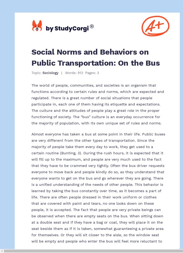 Social Norms and Behaviors on Public Transportation: On the Bus. Page 1