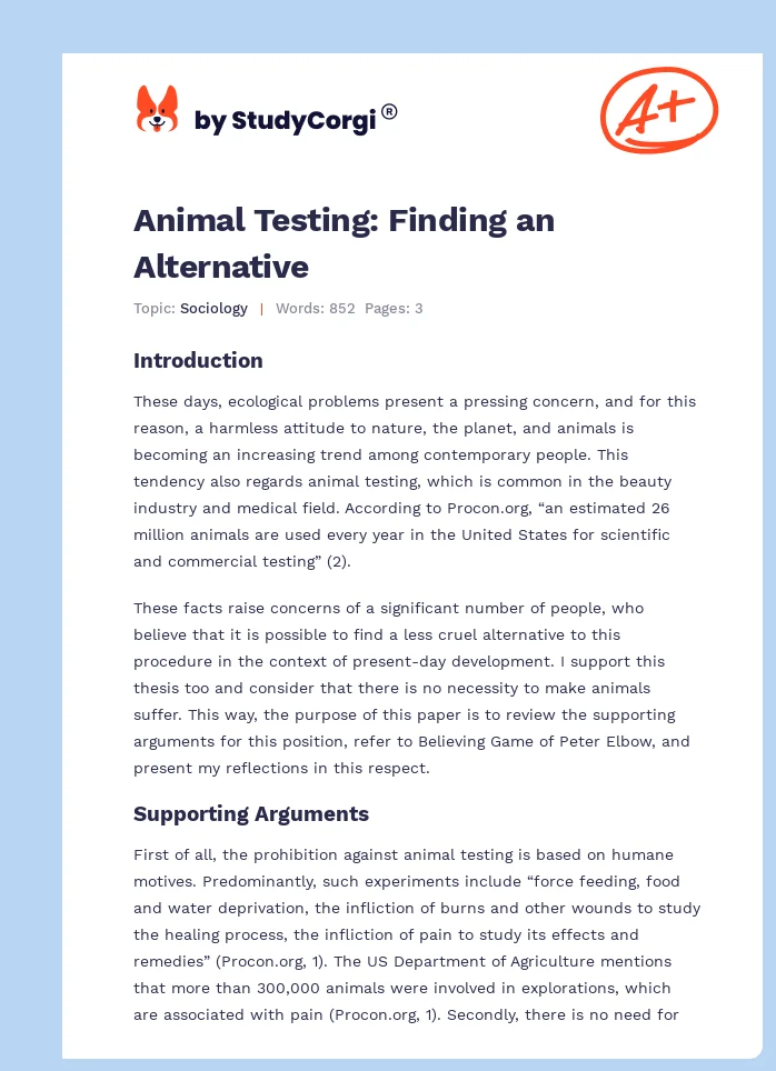Animal Testing: Finding an Alternative. Page 1
