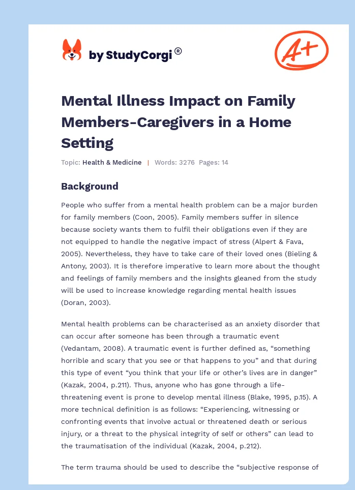 Mental Illness Impact on Family Members-Caregivers in a Home Setting. Page 1