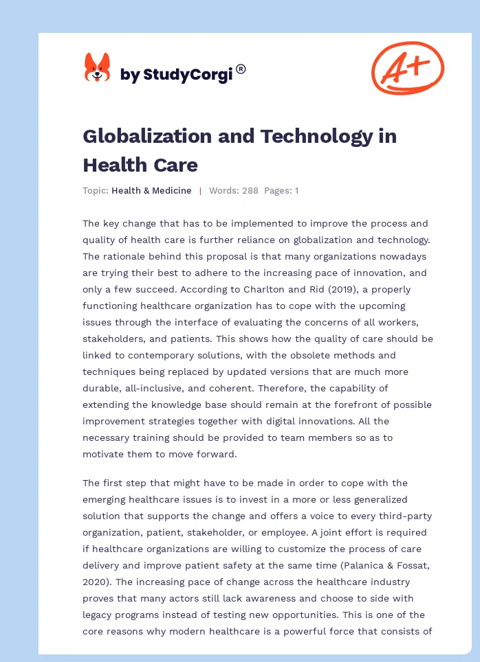 Globalization and Technology in Health Care. Page 1