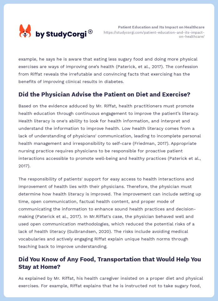 Patient Education and Its Impact on Healthcare. Page 2