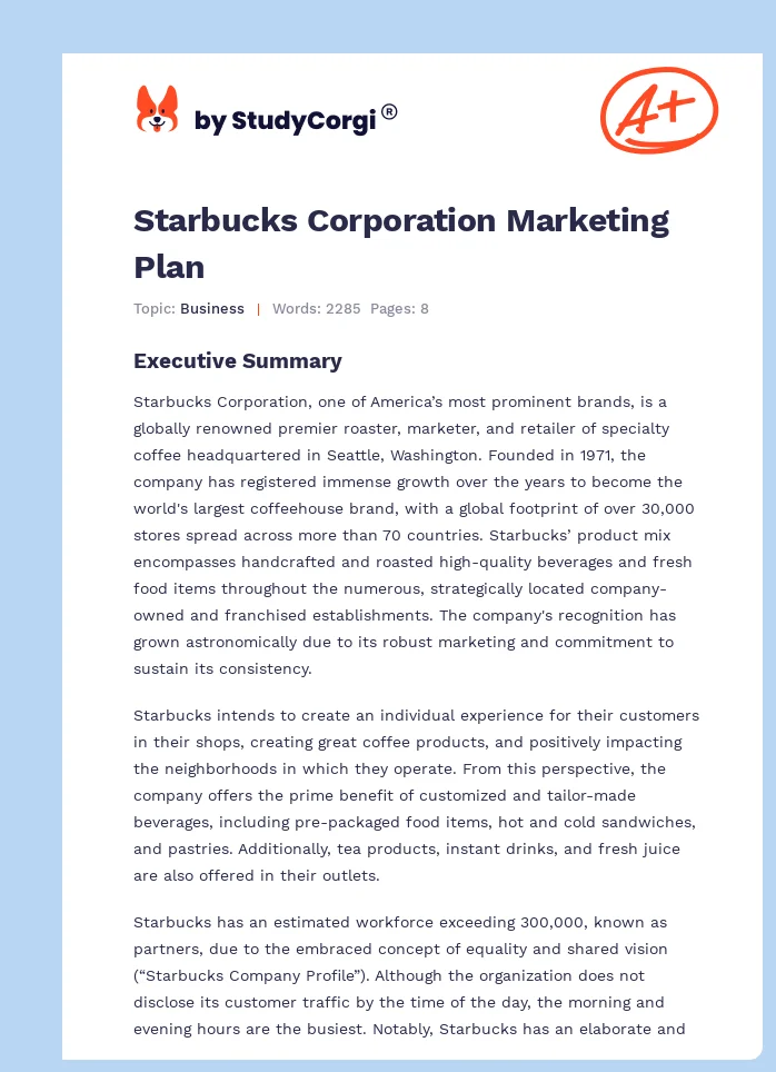 Starbucks Corporation Marketing Plan. Page 1
