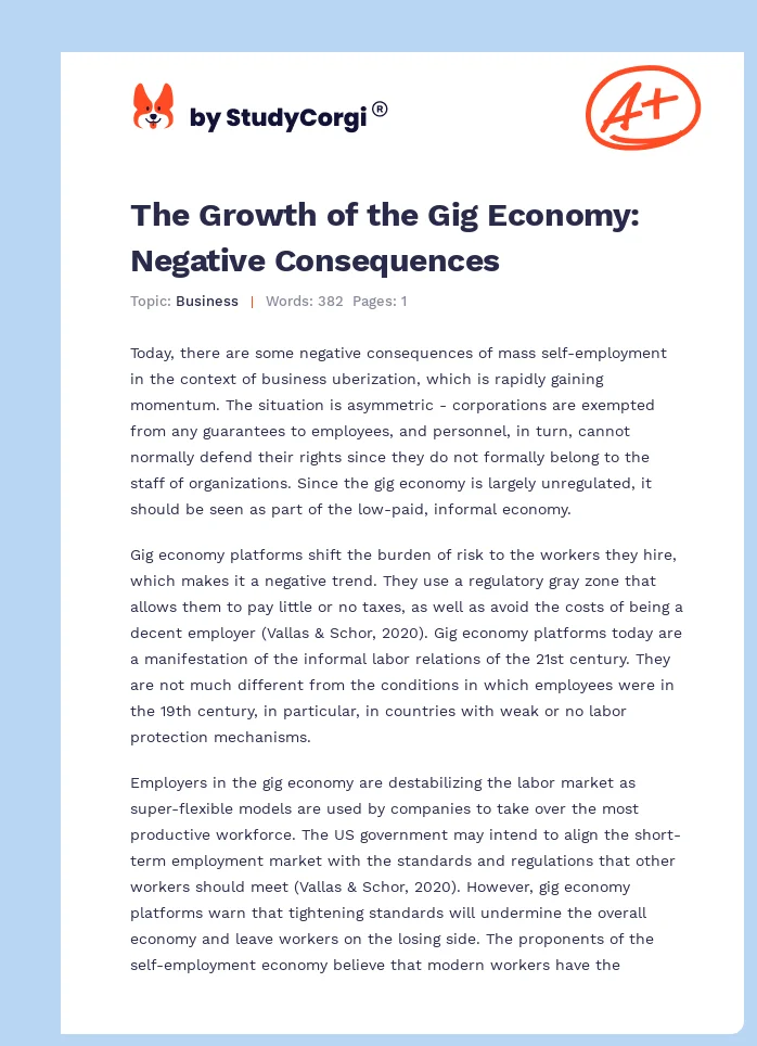 The Growth of the Gig Economy: Negative Consequences. Page 1