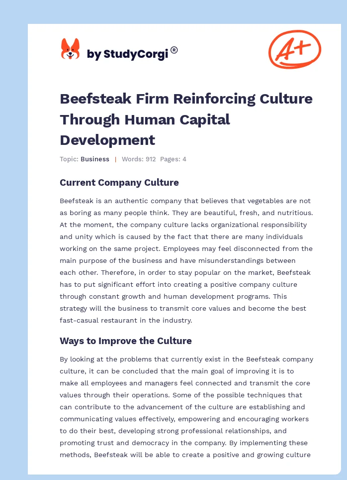 Beefsteak Firm Reinforcing Culture Through Human Capital Development. Page 1