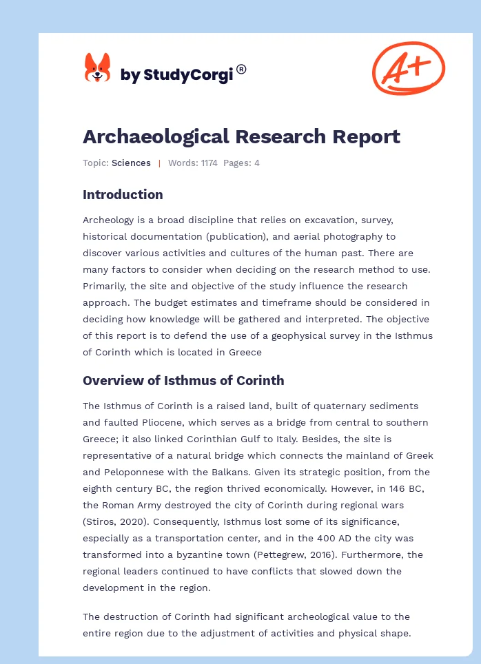 Archaeological Research Report. Page 1