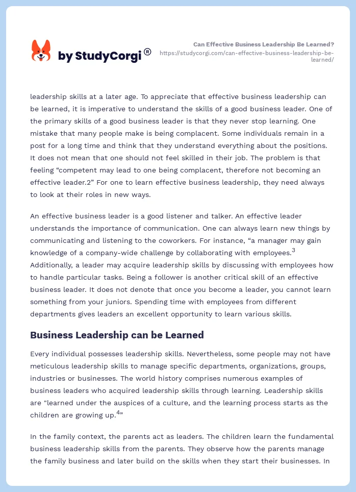 Can Effective Business Leadership Be Learned?. Page 2