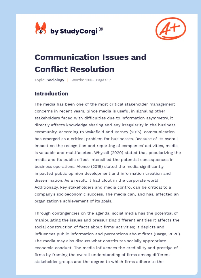 Communication Issues and Conflict Resolution. Page 1