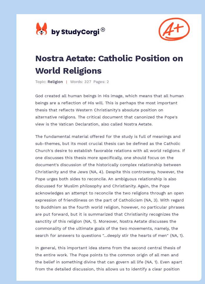 Nostra Aetate: Catholic Position on World Religions. Page 1