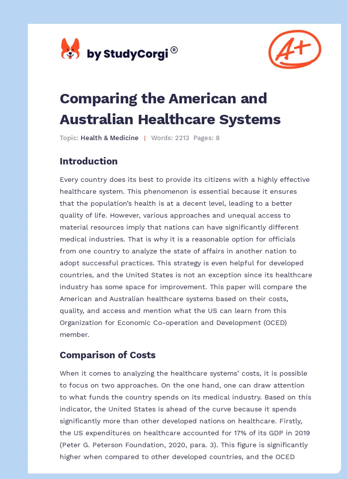 Comparing the American and Australian Healthcare Systems. Page 1