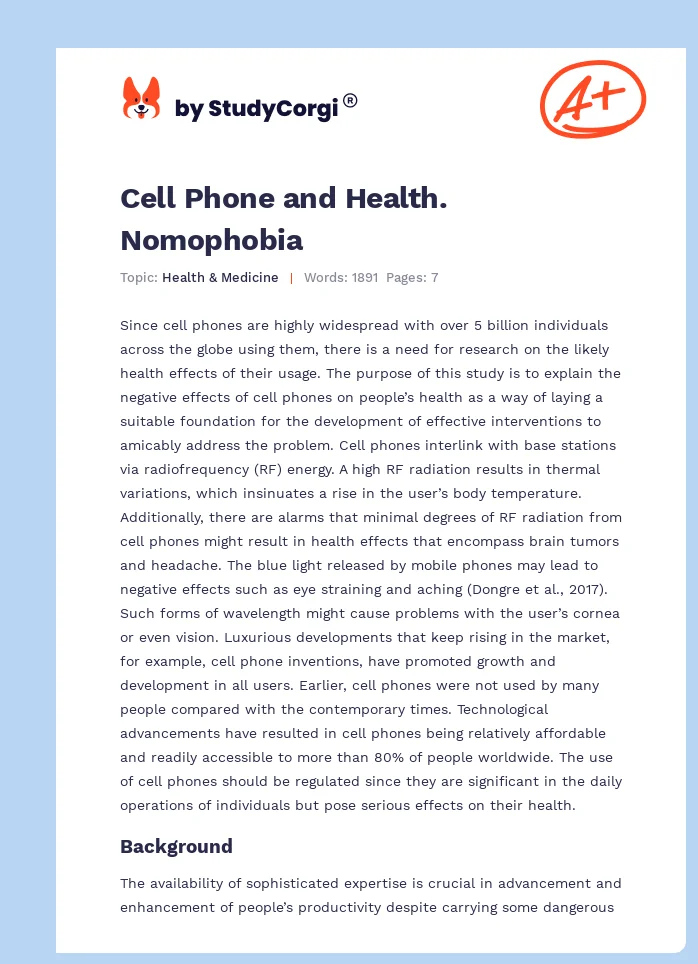 Cell Phone and Health. Nomophobia. Page 1