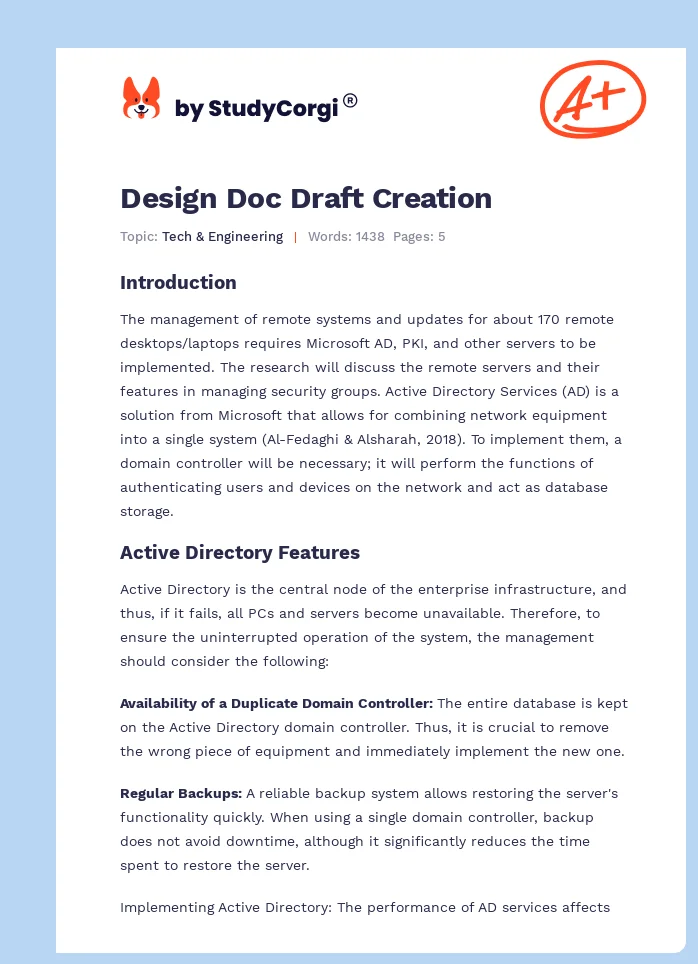 Design Doc Draft Creation. Page 1