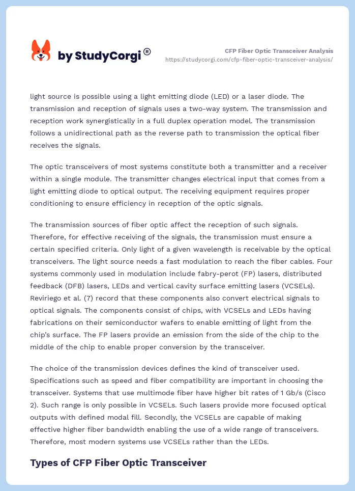 CFP Fiber Optic Transceiver Analysis. Page 2