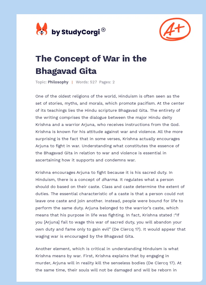 The Concept of War in the Bhagavad Gita. Page 1
