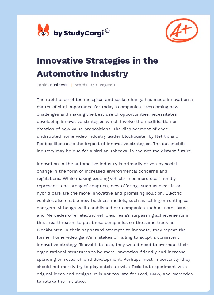 Innovative Strategies in the Automotive Industry. Page 1