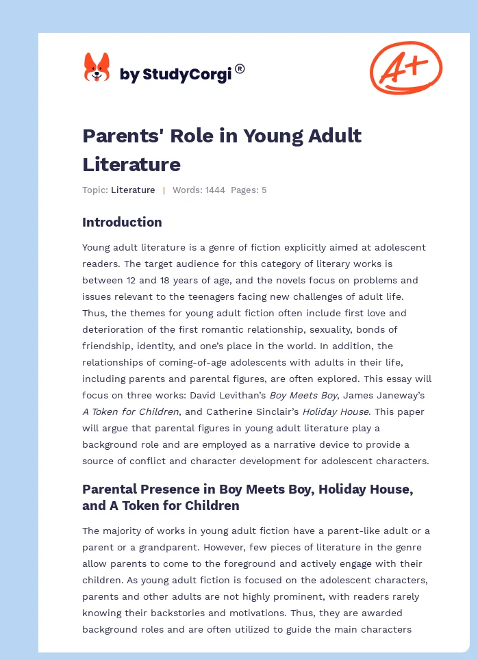 Parents' Role in Young Adult Literature. Page 1