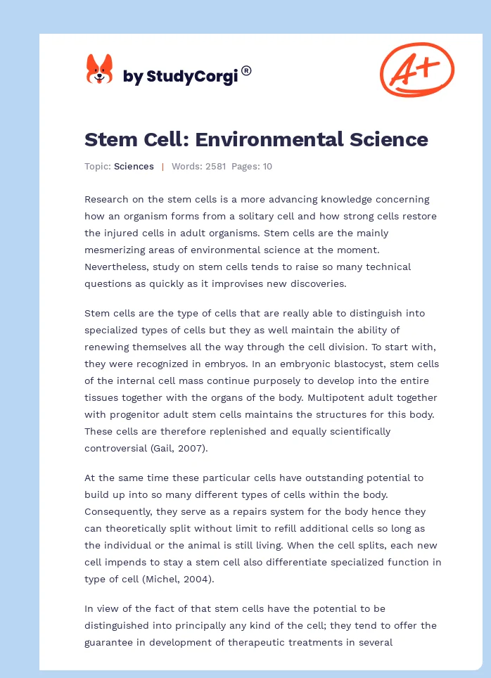 Stem Cell: Environmental Science. Page 1