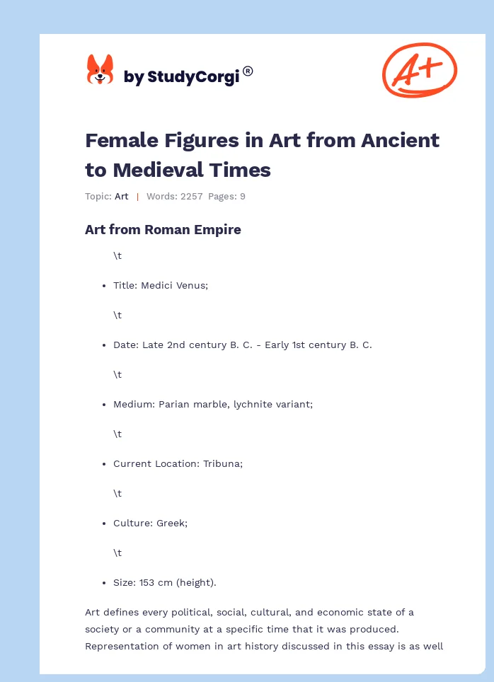 Female Figures in Art from Ancient to Medieval Times. Page 1