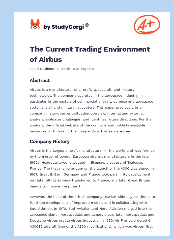 The Current Trading Environment of Airbus. Page 1