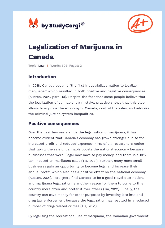 Legalization of Marijuana in Canada. Page 1