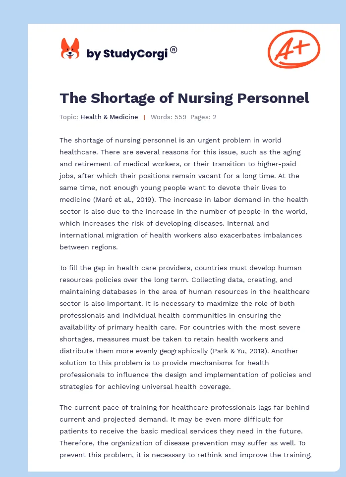 The Shortage of Nursing Personnel. Page 1