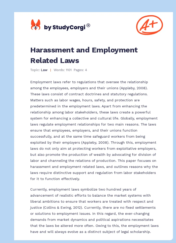 Harassment and Employment Related Laws. Page 1