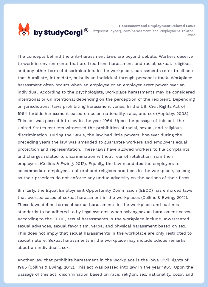 Harassment and Employment Related Laws. Page 2