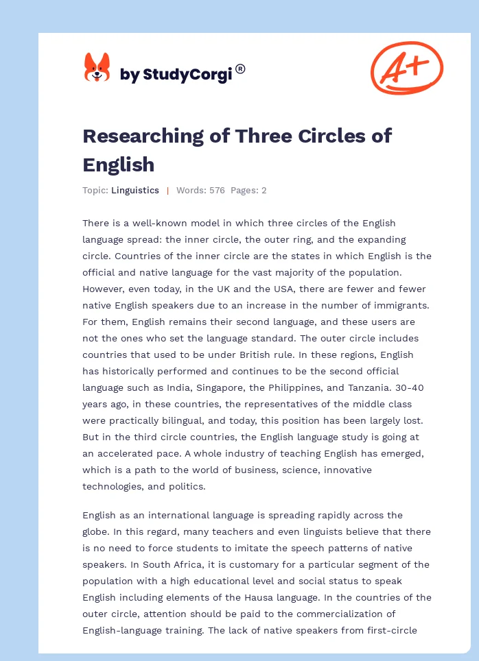 Researching of Three Circles of English. Page 1