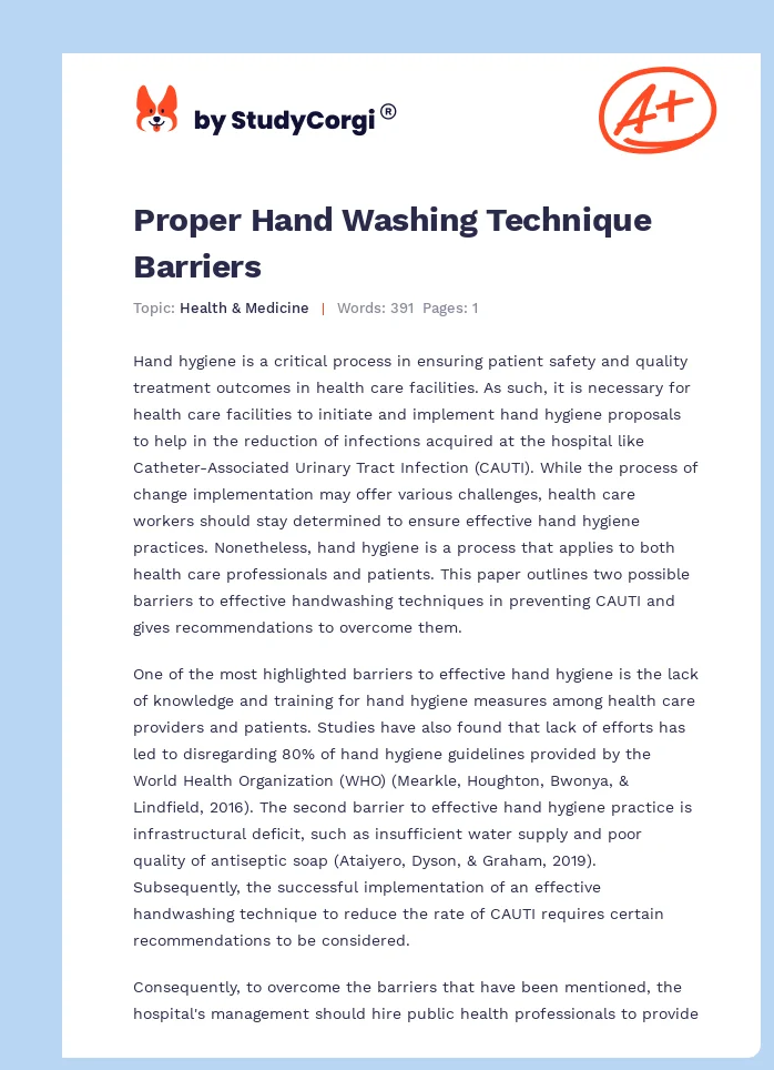 Proper Hand Washing Technique Barriers. Page 1