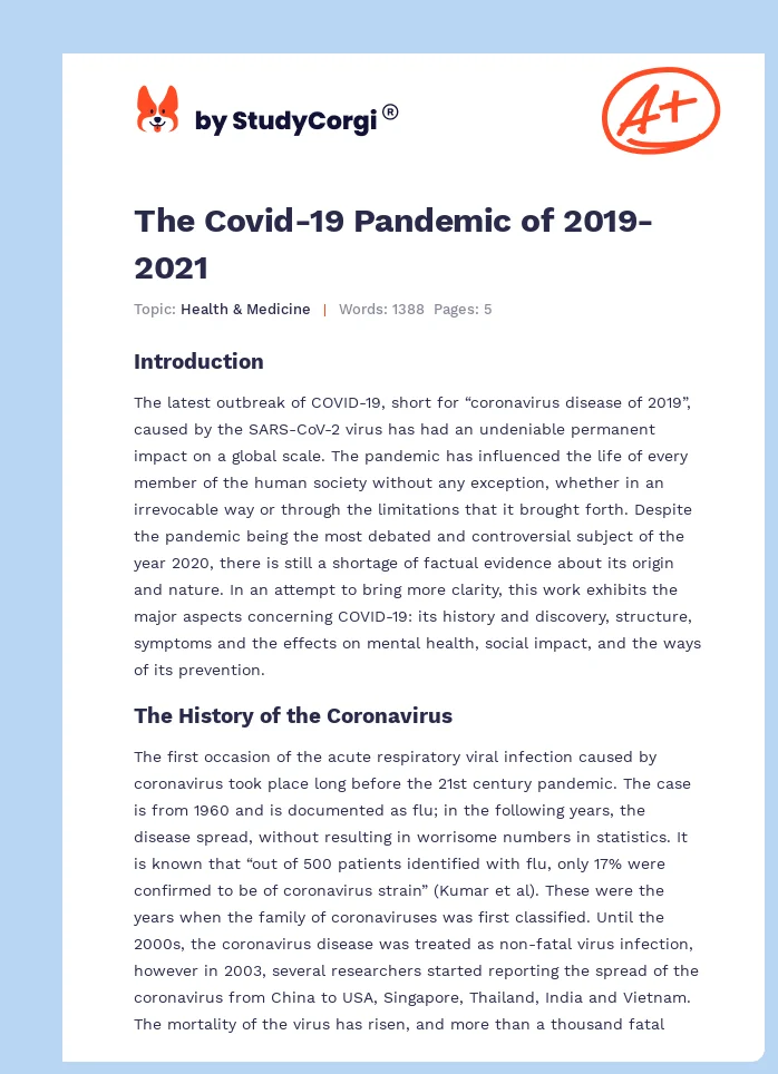 The Covid-19 Pandemic of 2019-2021. Page 1