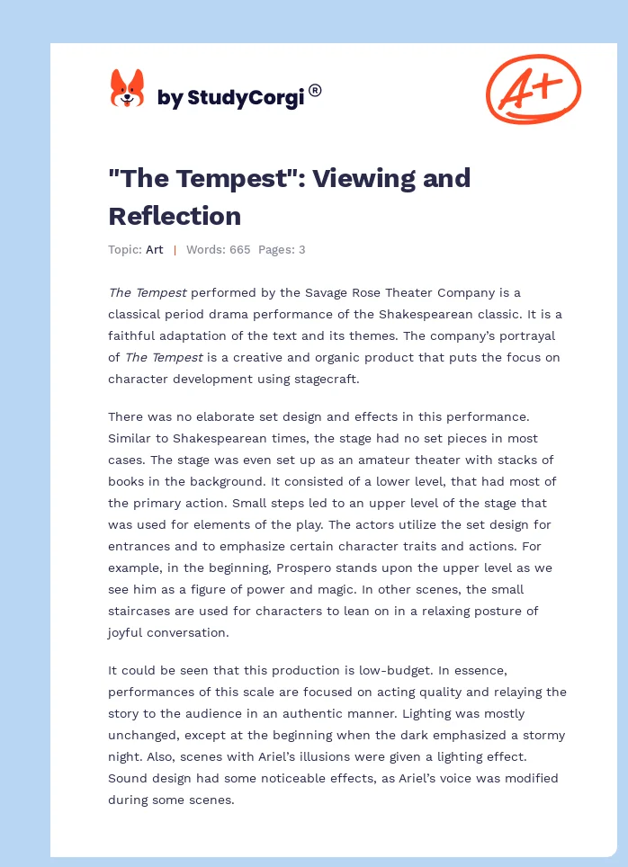 "The Tempest": Viewing and Reflection. Page 1