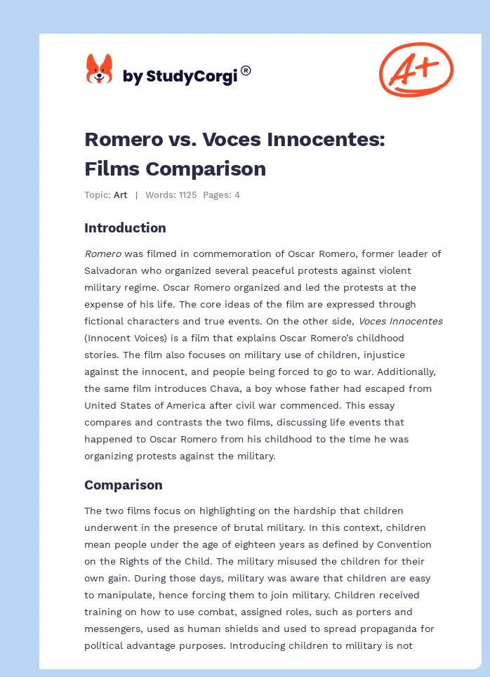 Romero vs. Voces Innocentes: Films Comparison. Page 1