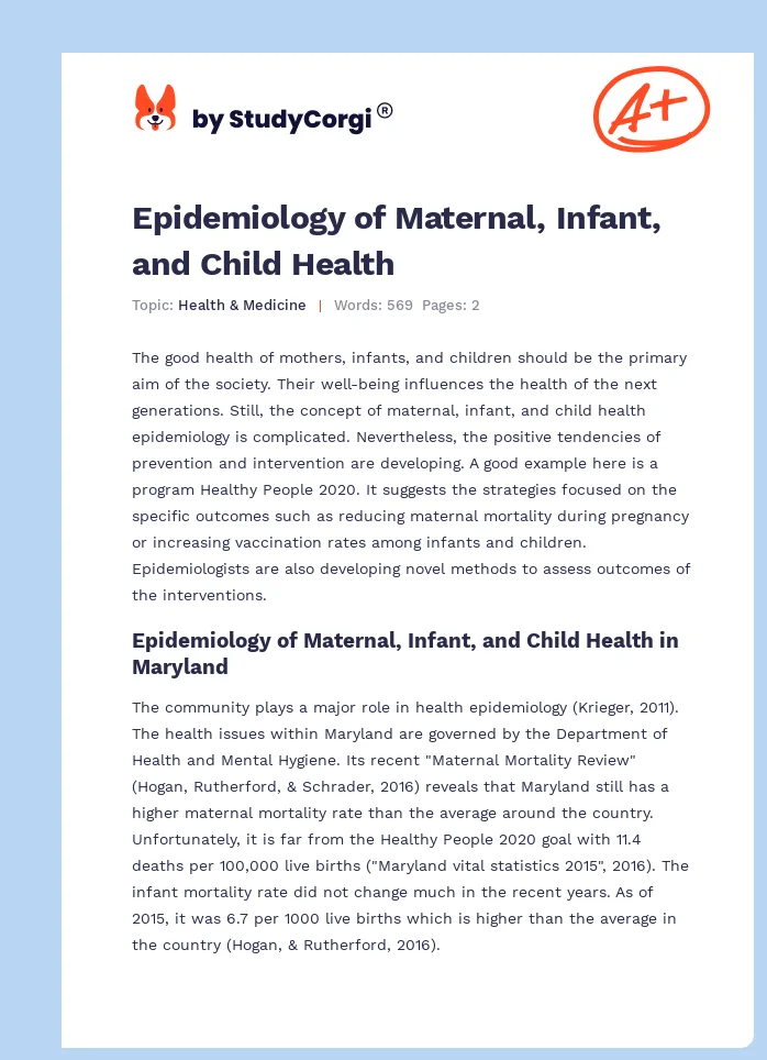 Epidemiology of Maternal, Infant, and Child Health. Page 1