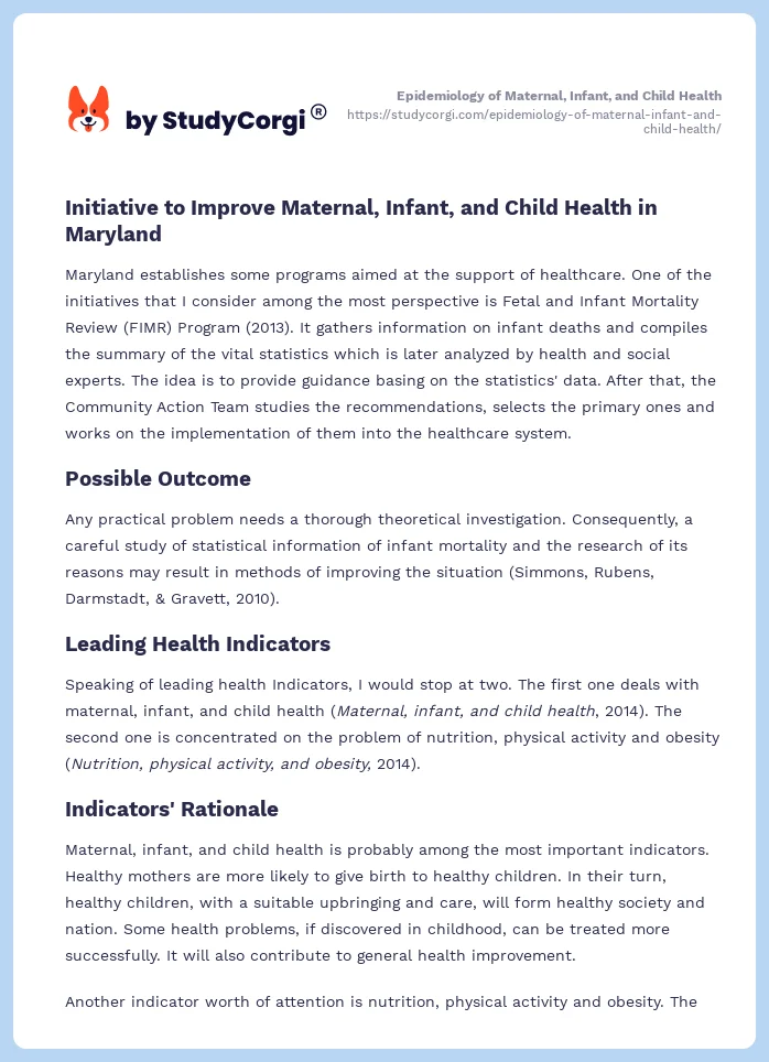 Epidemiology of Maternal, Infant, and Child Health. Page 2