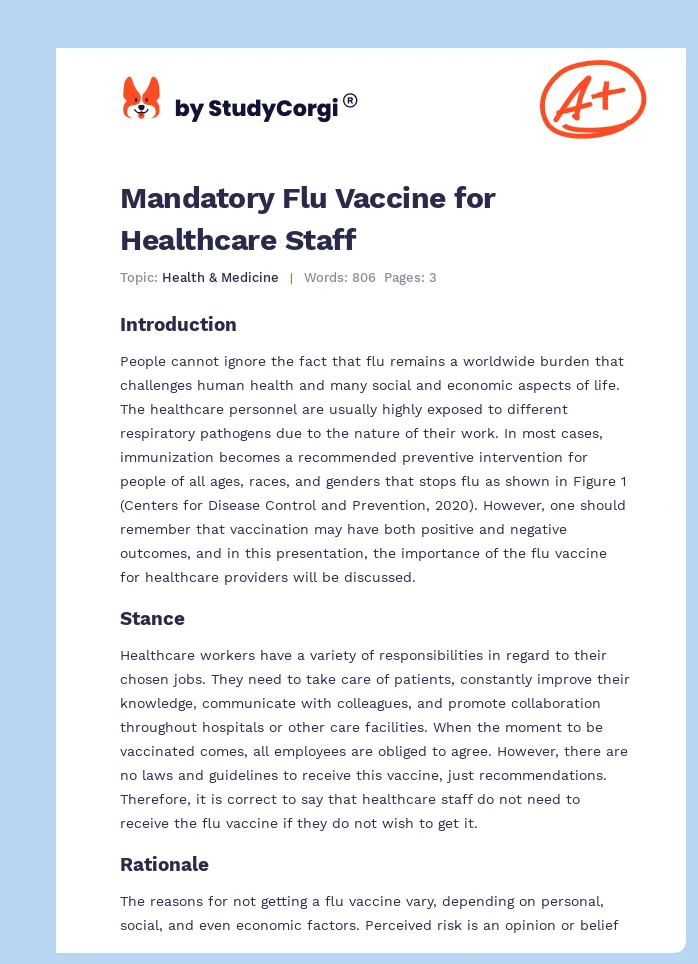 Mandatory Flu Vaccine for Healthcare Staff. Page 1