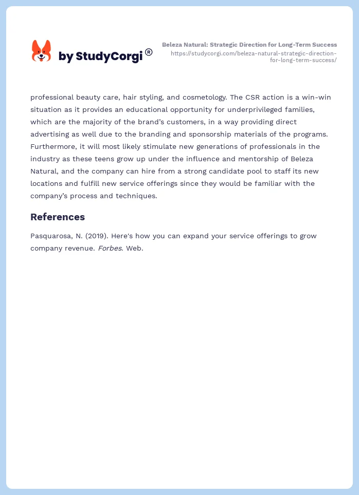 Beleza Natural: Strategic Direction for Long-Term Success. Page 2