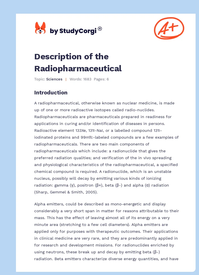 Description of the Radiopharmaceutical. Page 1