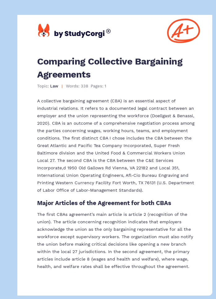 Comparing Collective Bargaining Agreements. Page 1