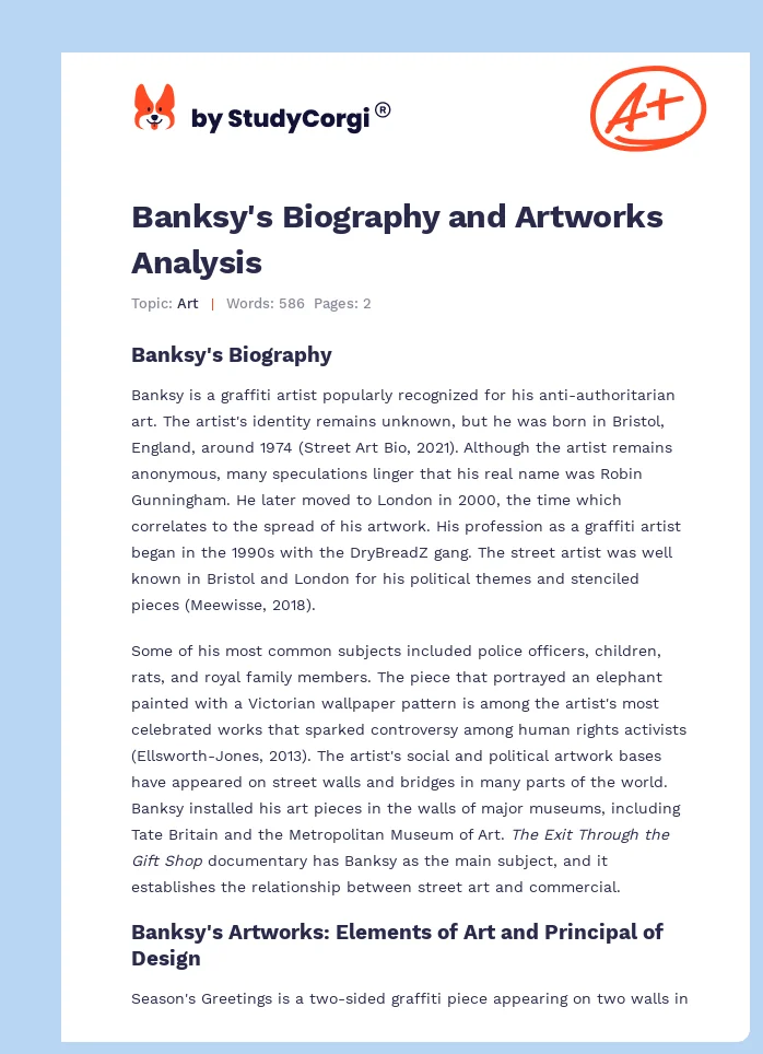 Banksy's Biography and Artworks Analysis. Page 1