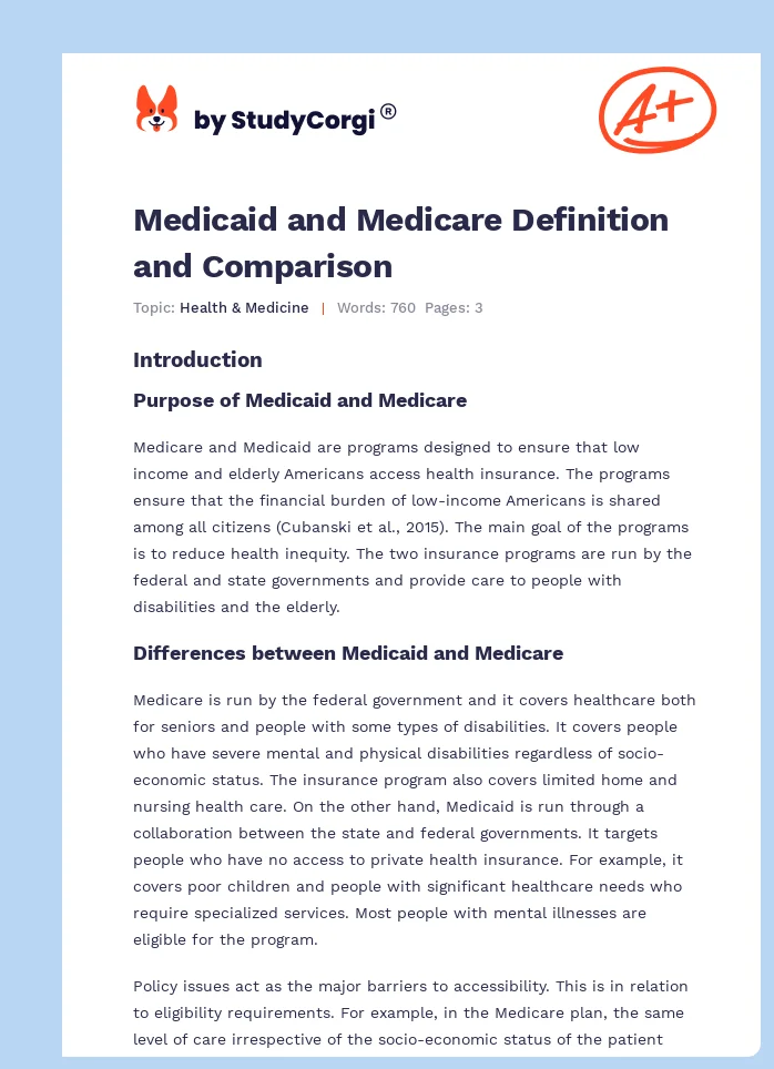 Medicaid and Medicare Definition and Comparison. Page 1