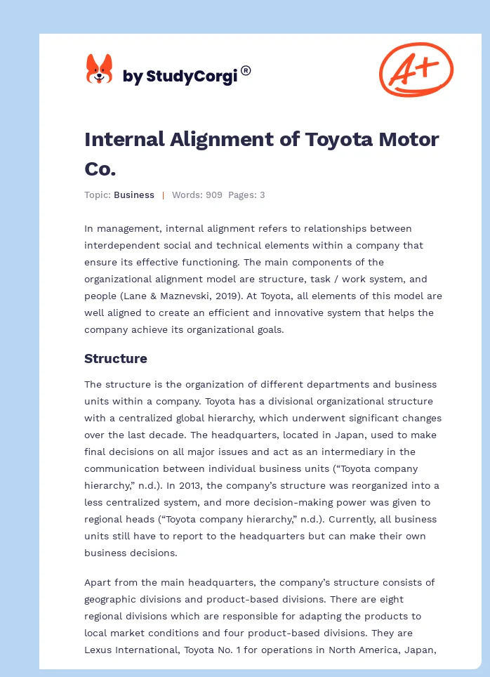Internal Alignment of Toyota Motor Co.. Page 1