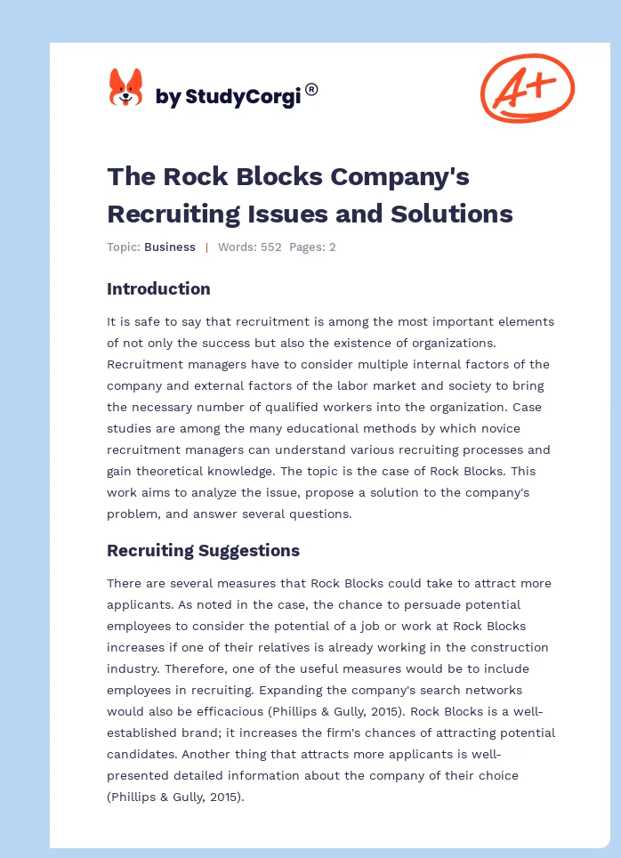 The Rock Blocks Company's Recruiting Issues and Solutions. Page 1