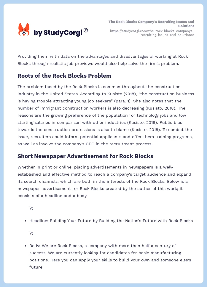 The Rock Blocks Company's Recruiting Issues and Solutions. Page 2