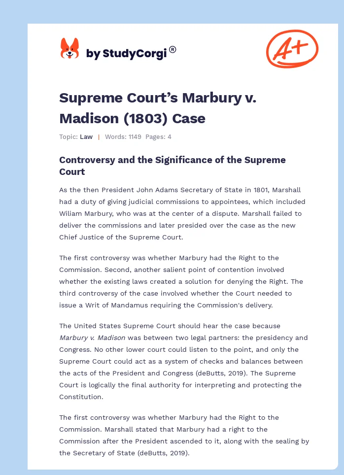 Supreme Court’s Marbury v. Madison (1803) Case. Page 1
