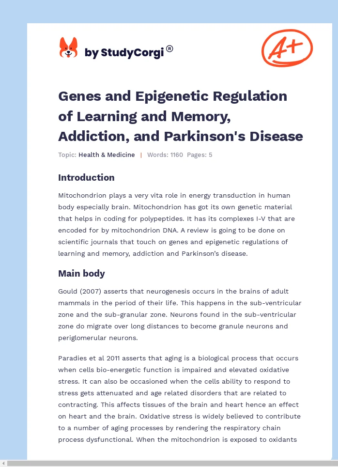 Genes and Epigenetic Regulation of Learning and Memory, Addiction, and Parkinson's Disease. Page 1