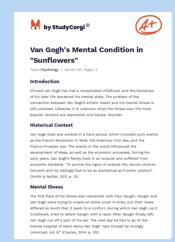 Van Gogh's Mental Condition in "Sunflowers". Page 1